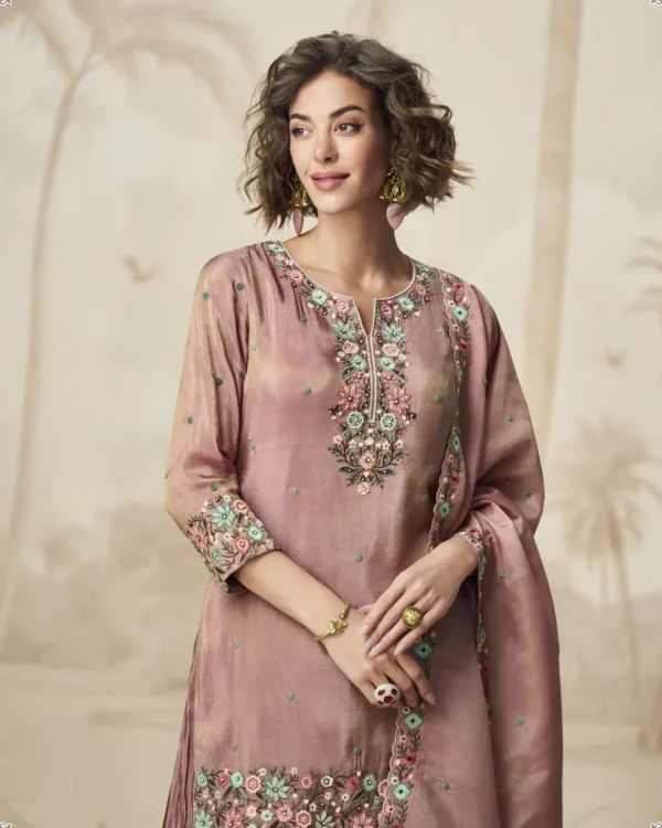 Dusty Rose Pink Palazo suit in chinon silk