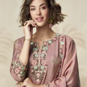 Dusty Rose Pink Palazo suit in chinon silk