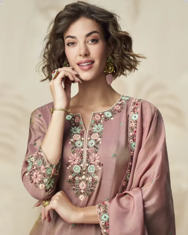 Dusty Rose Pink Palazo suit in chinon silk