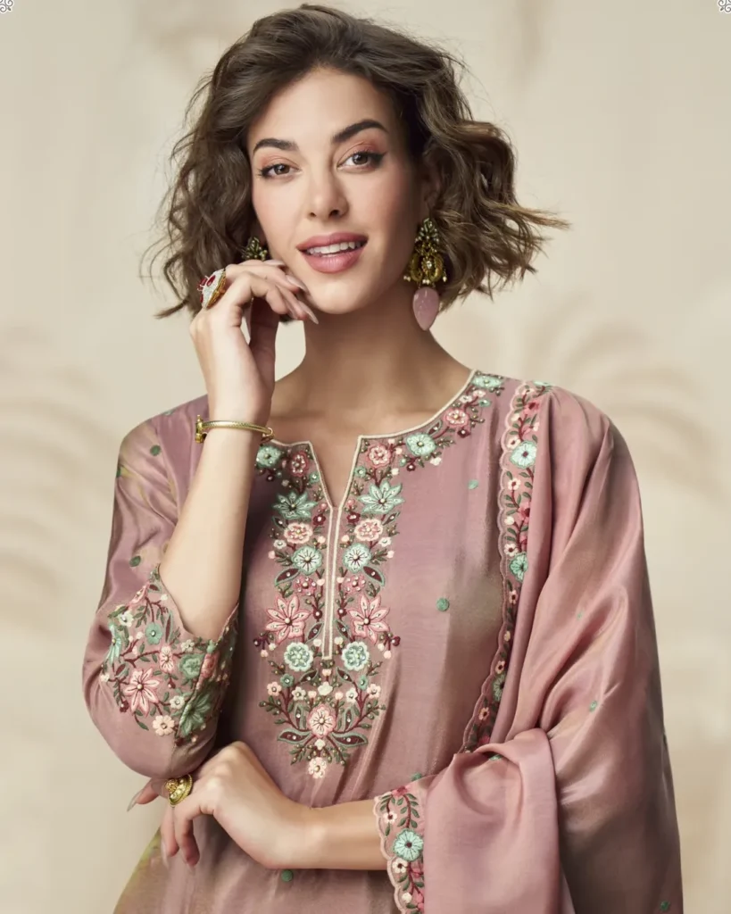 Dusty Rose Pink Palazo suit in chinon silk