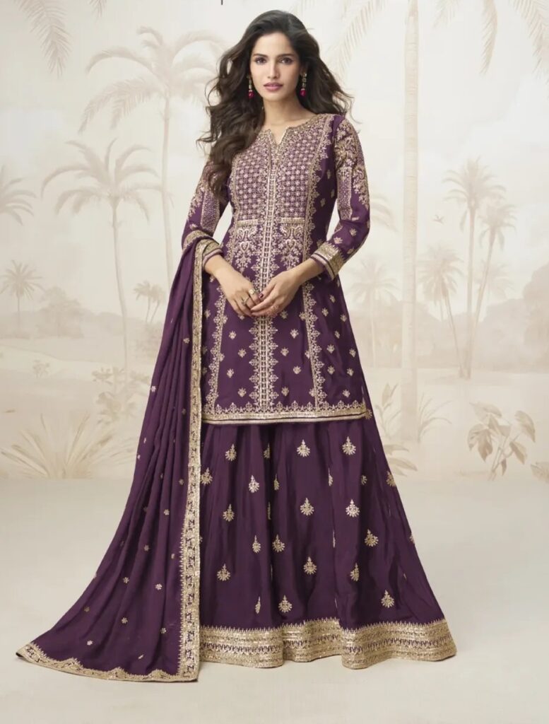 Deep Plum Ethnic Suit with Intricate Gold Embroidery ✨