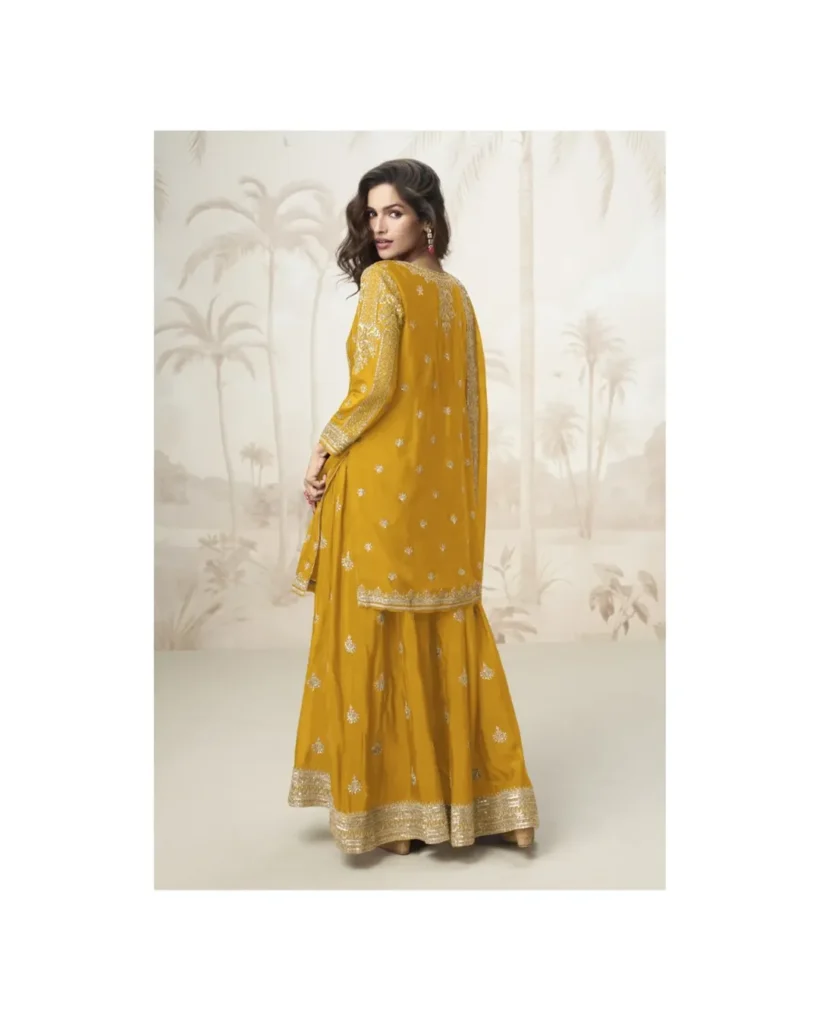 Elegant Mustard Yellow Ethnic Suit with Silver Embroidery ✨