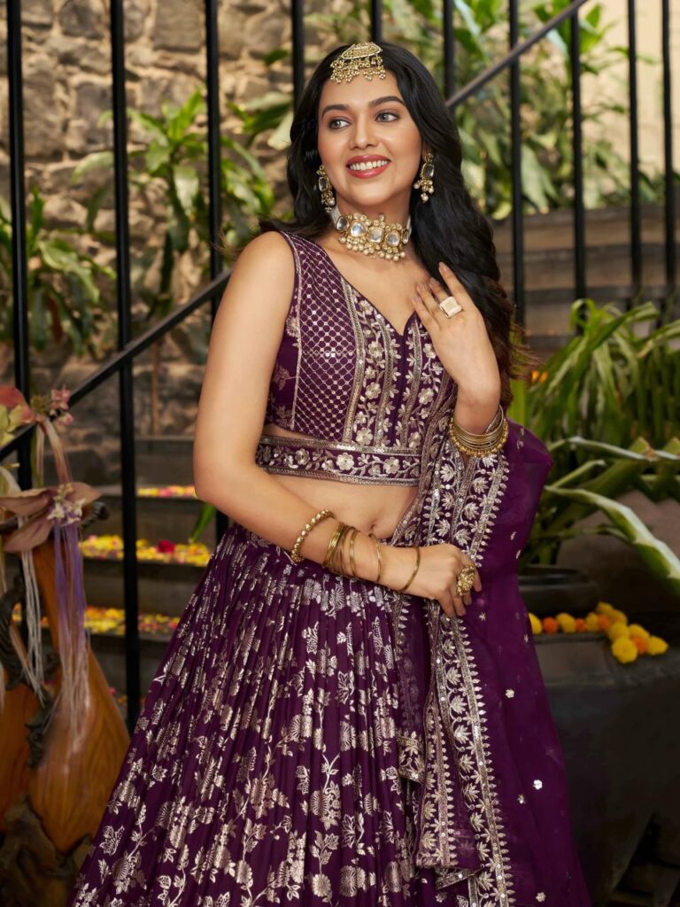Dola Silk Jacquard Lehenga Set in Dark Purple – A Celebration of Royal Elegance
