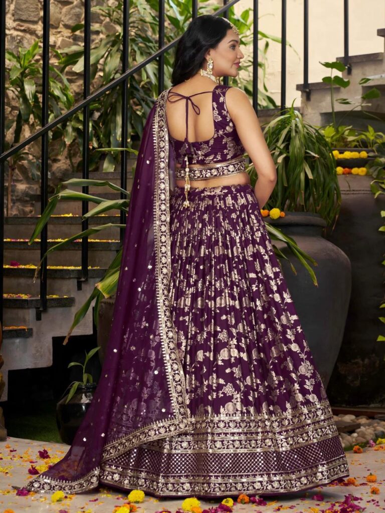Dola Silk Jacquard Lehenga Set in Dark Purple – A Celebration of Royal Elegance