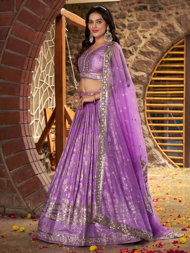 Dola Silk Jacquard Lehenga Set in Lavender – Where Grace Meets Enchantment