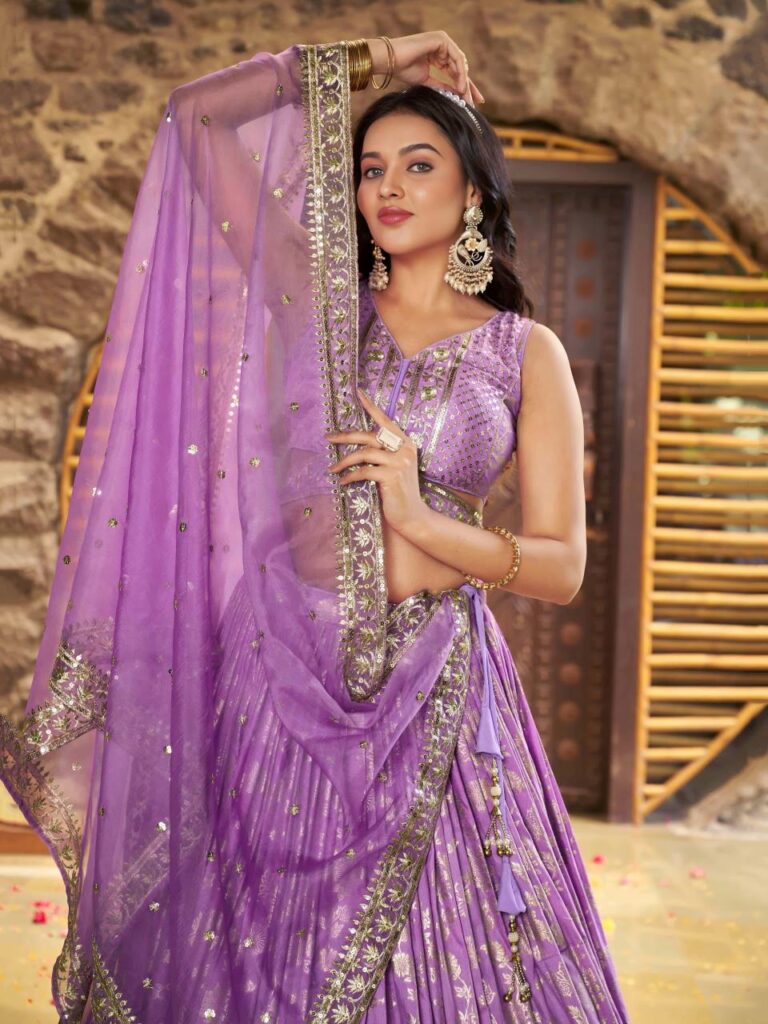 Dola Silk Jacquard Lehenga Set in Lavender – Where Grace Meets Enchantment