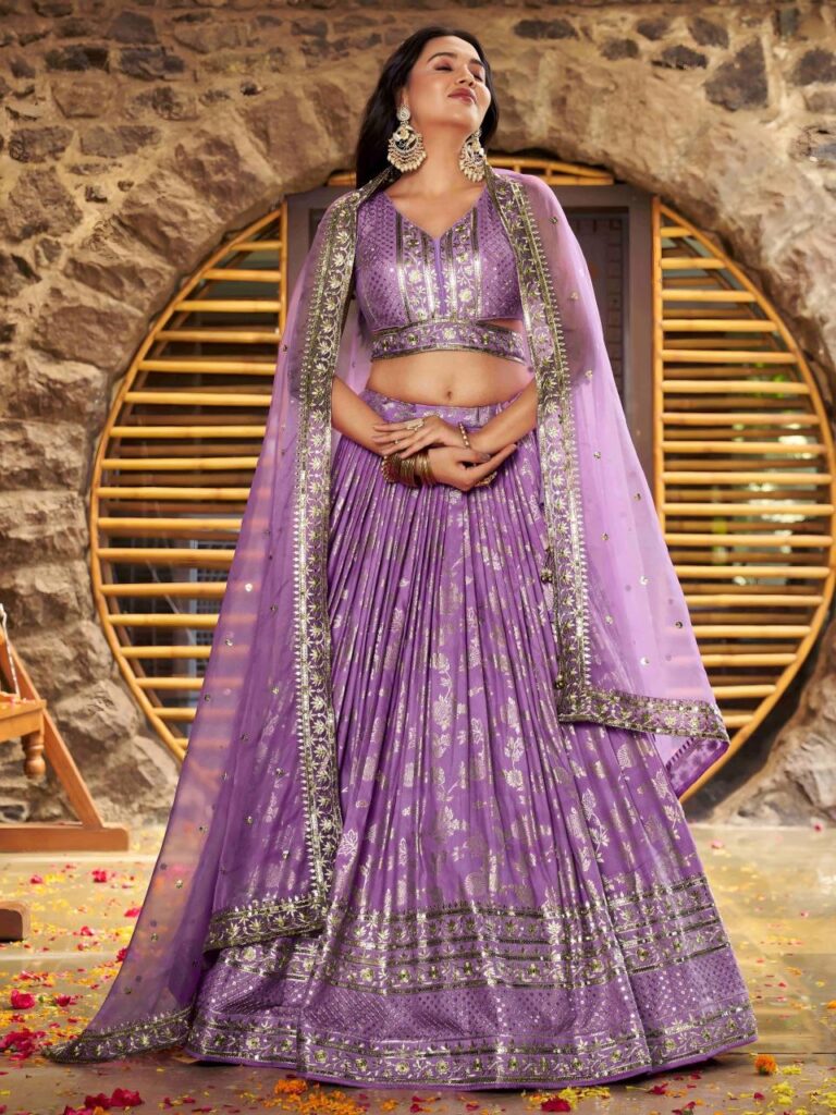 Dola Silk Jacquard Lehenga Set in Lavender – Where Grace Meets Enchantment