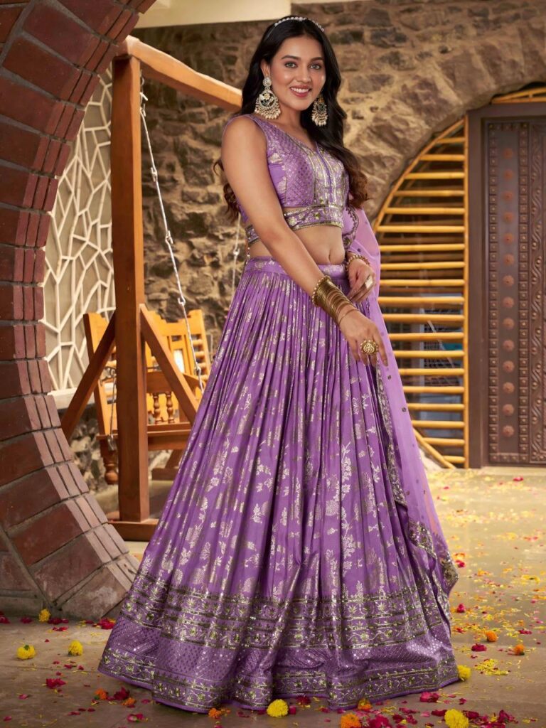 Dola Silk Jacquard Lehenga Set in Lavender – Where Grace Meets Enchantment