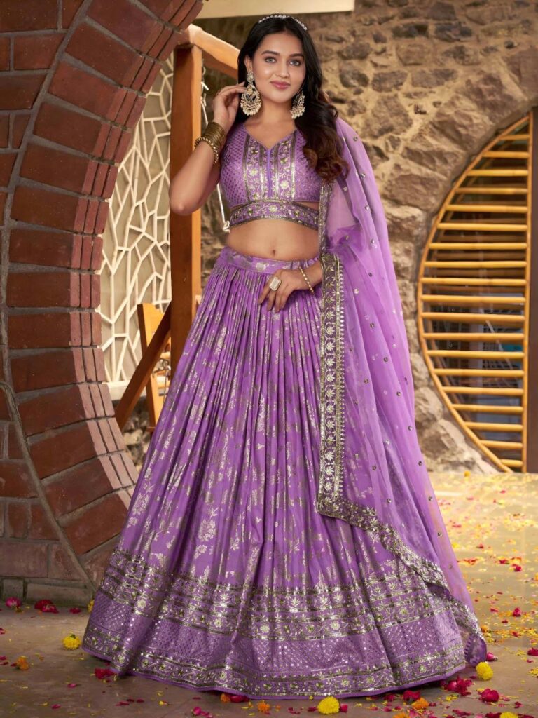 Dola Silk Jacquard Lehenga Set in Lavender – Where Grace Meets Enchantment