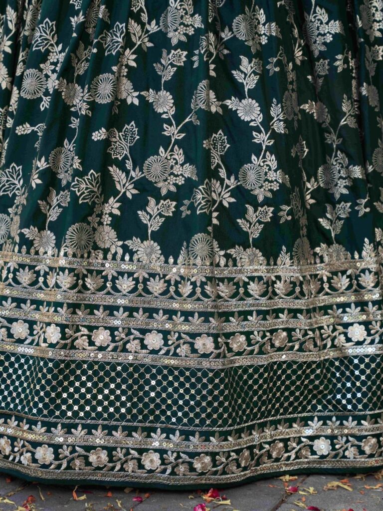 Dola Silk Jacquard Lehenga Set in Bottle Green – Radiate Timeless Majesty