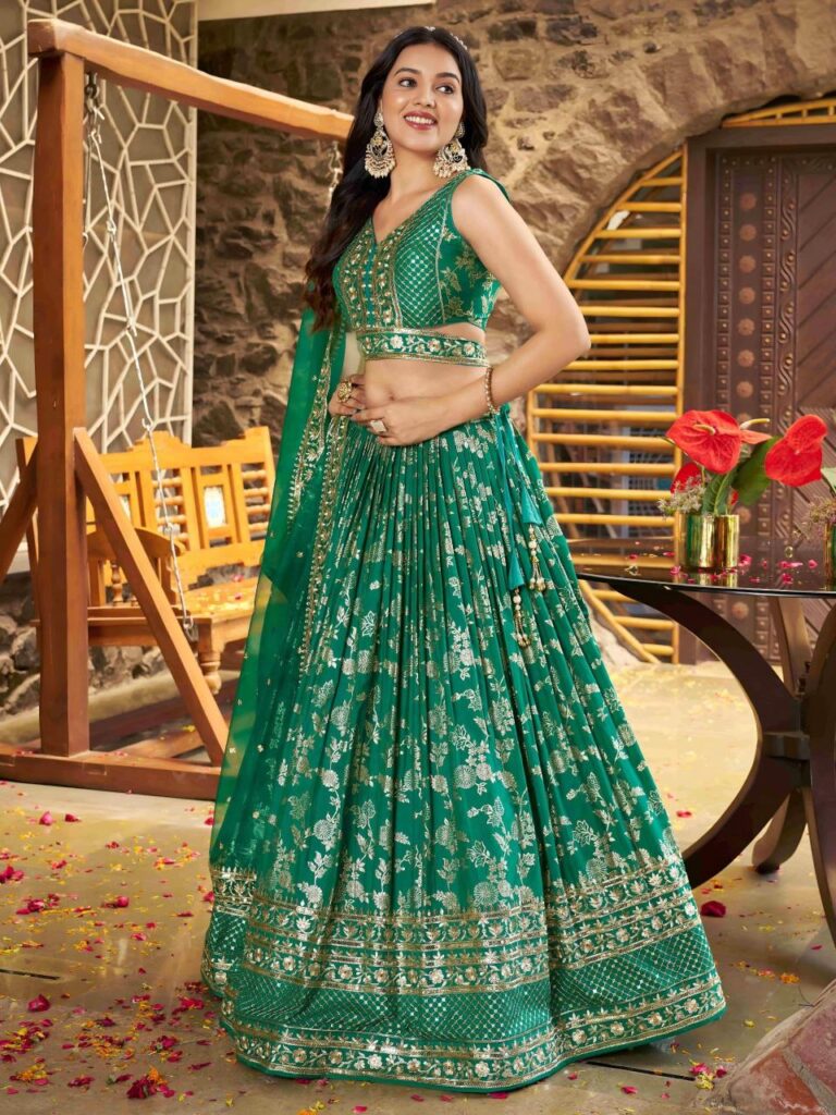 Dola Silk Jacquard Lehenga Set in Rama Green – A Celebration of Royal Elegance