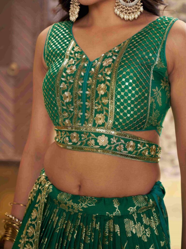 Dola Silk Jacquard Lehenga Set in Rama Green – A Celebration of Royal Elegance