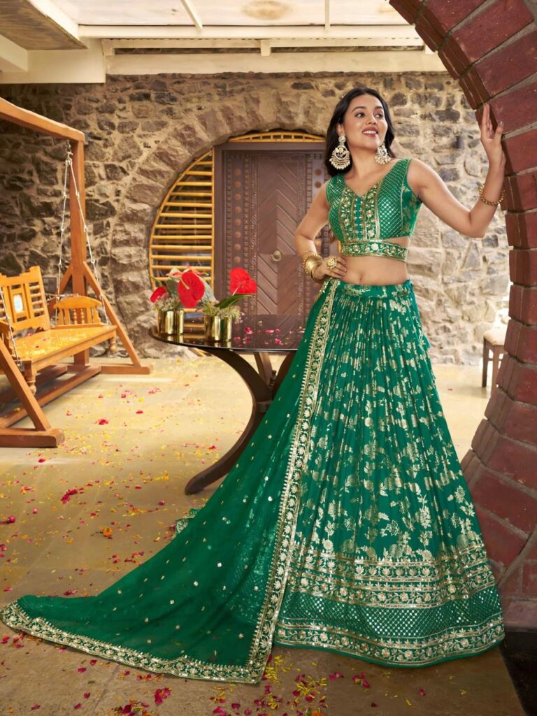 Dola Silk Jacquard Lehenga Set in Rama Green – A Celebration of Royal Elegance