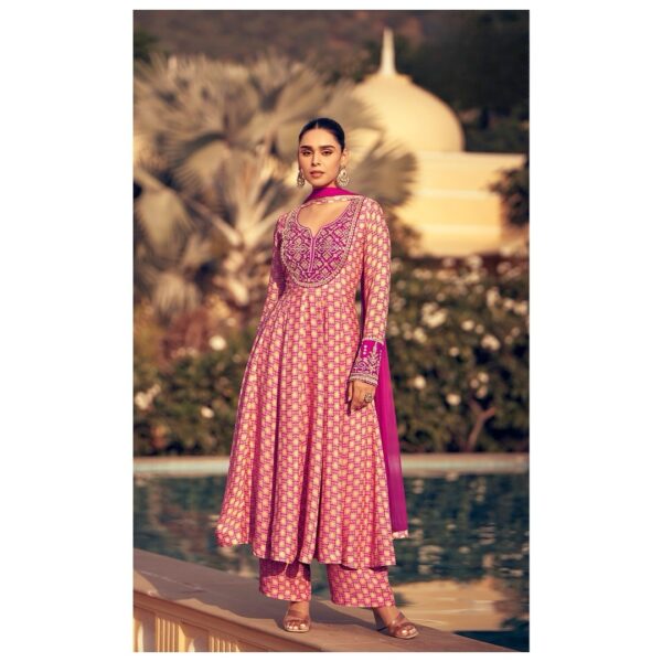 Chinon Silk Anarkali Design with Digital Print & Real Mirror Heavy Threadwork ✨