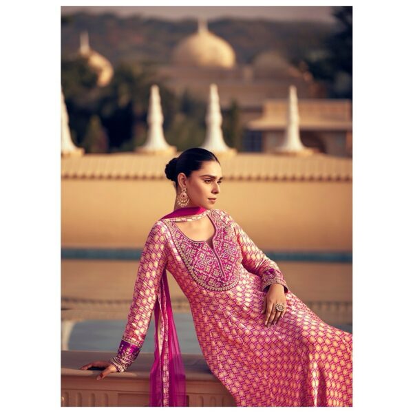 Chinon Silk Gharara with Digital Print & Real Mirror Heavy Threadwork