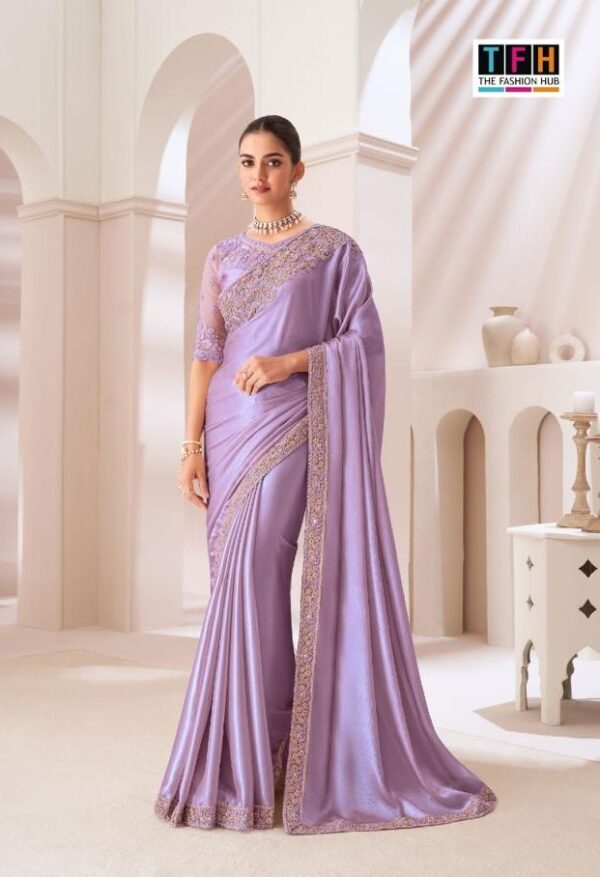 Lavender Satin silk saree
