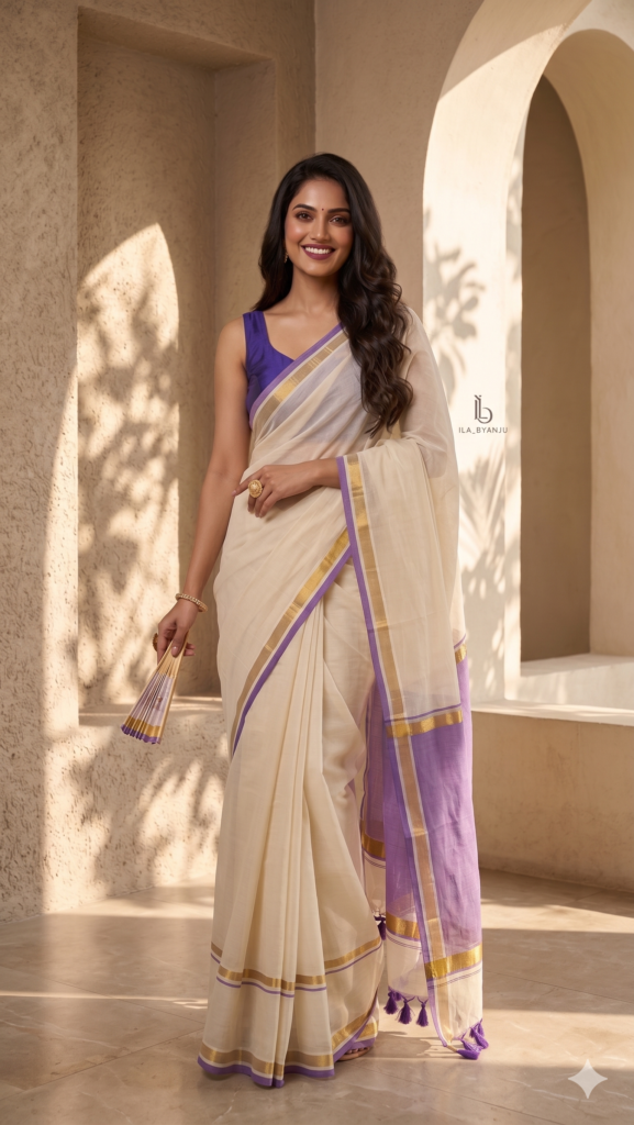Pure Mul Cotton Saree with Purple in Border