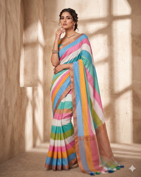 Pure Mul Cotton Saree in Stripes