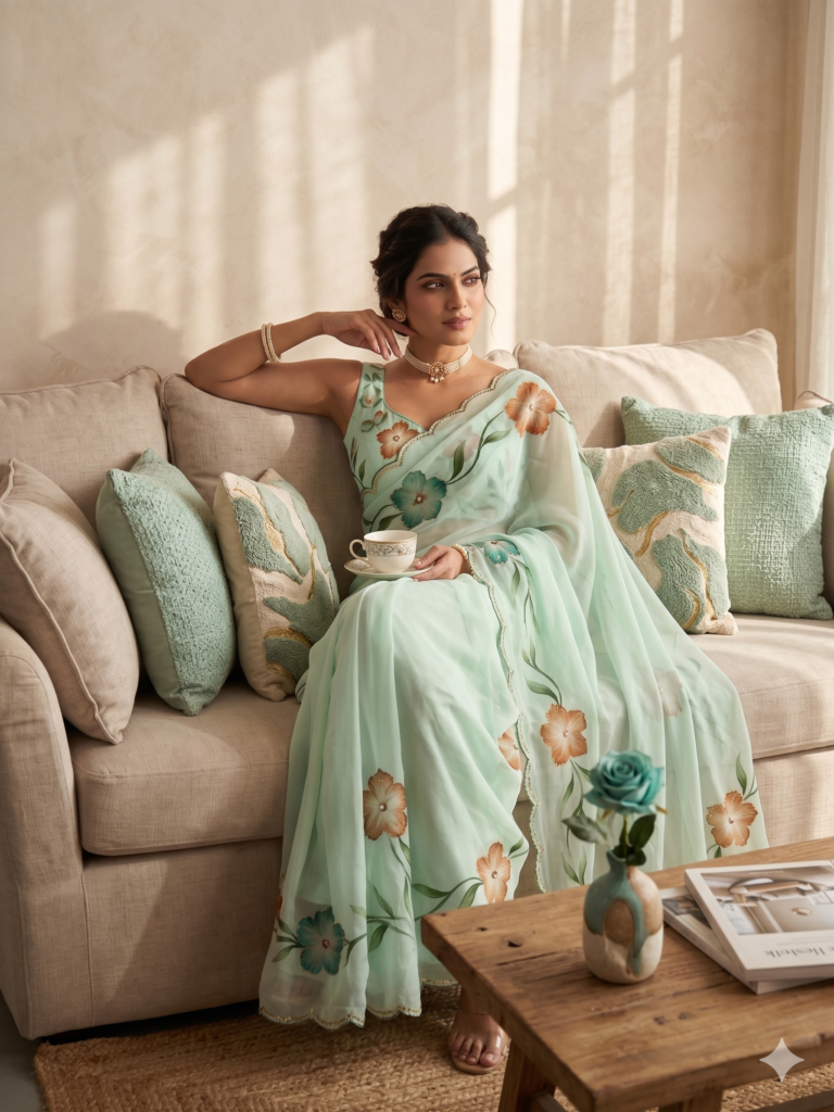 Pure Georgette Sarees in pastel green