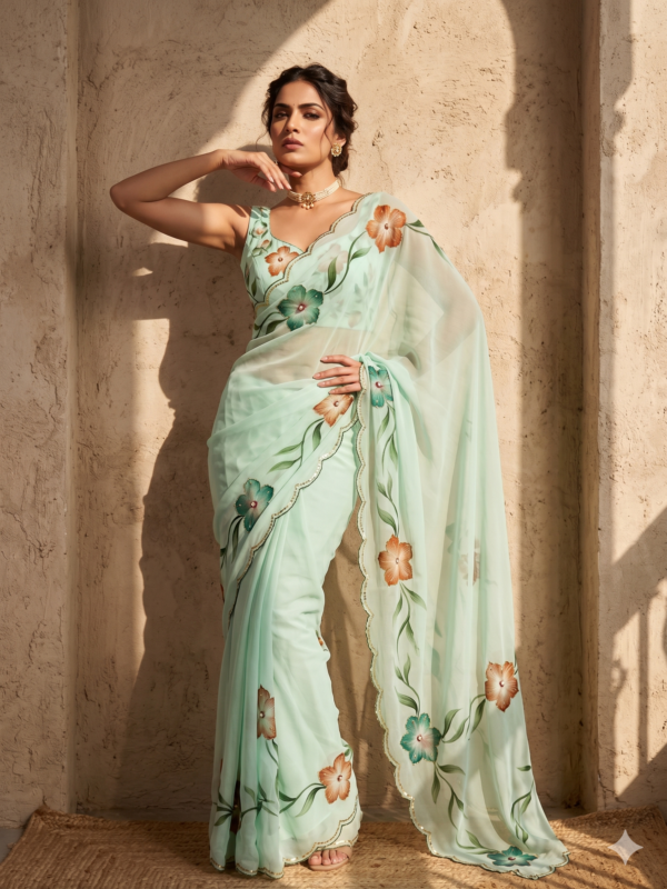 Pure Georgette Sarees in pastel green