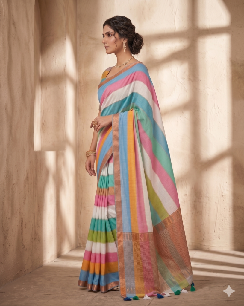 Pure Mul Cotton Saree in Stripes