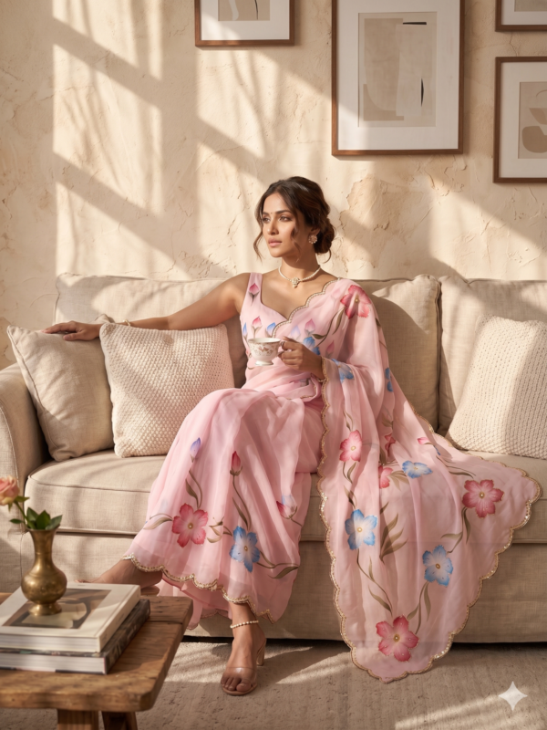 Pure weightless Georgette Saree in Pastel pink