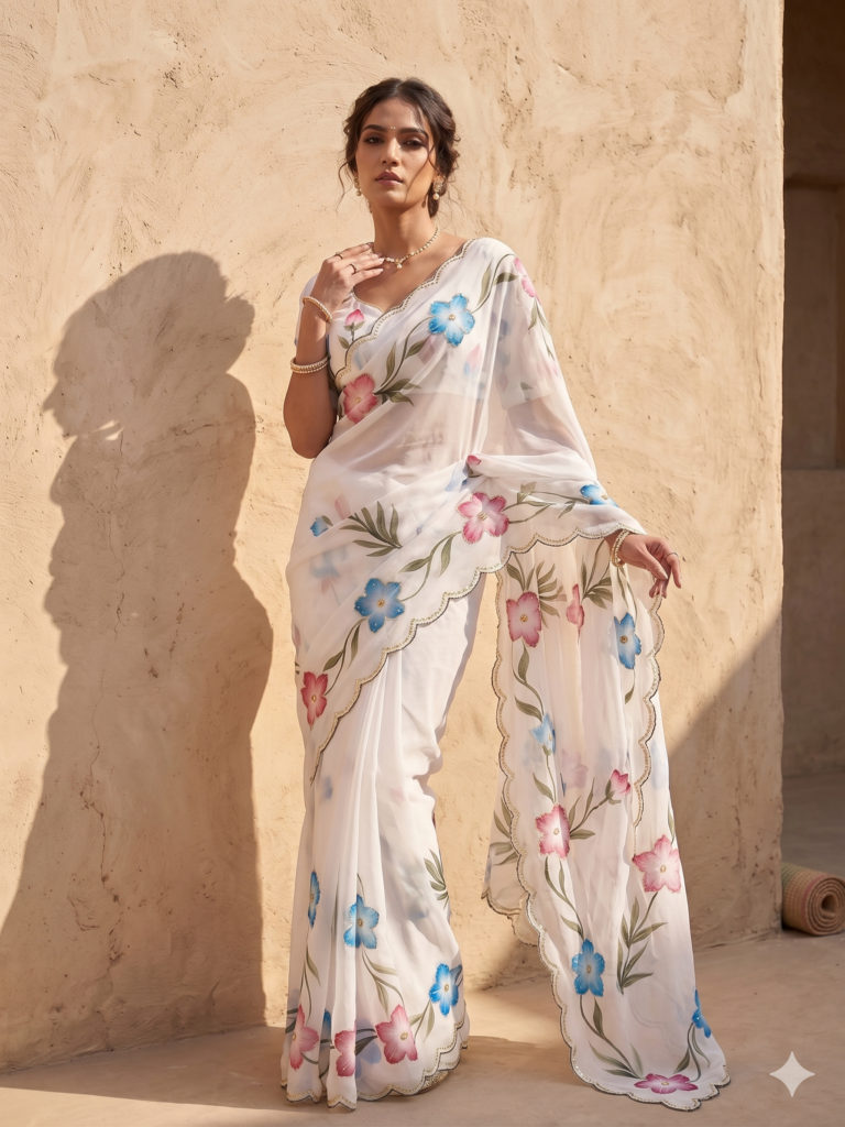 Pure Georgette Saree in White