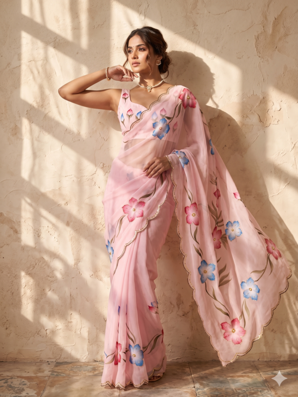 Pure weightless Georgette Saree in Pastel pink