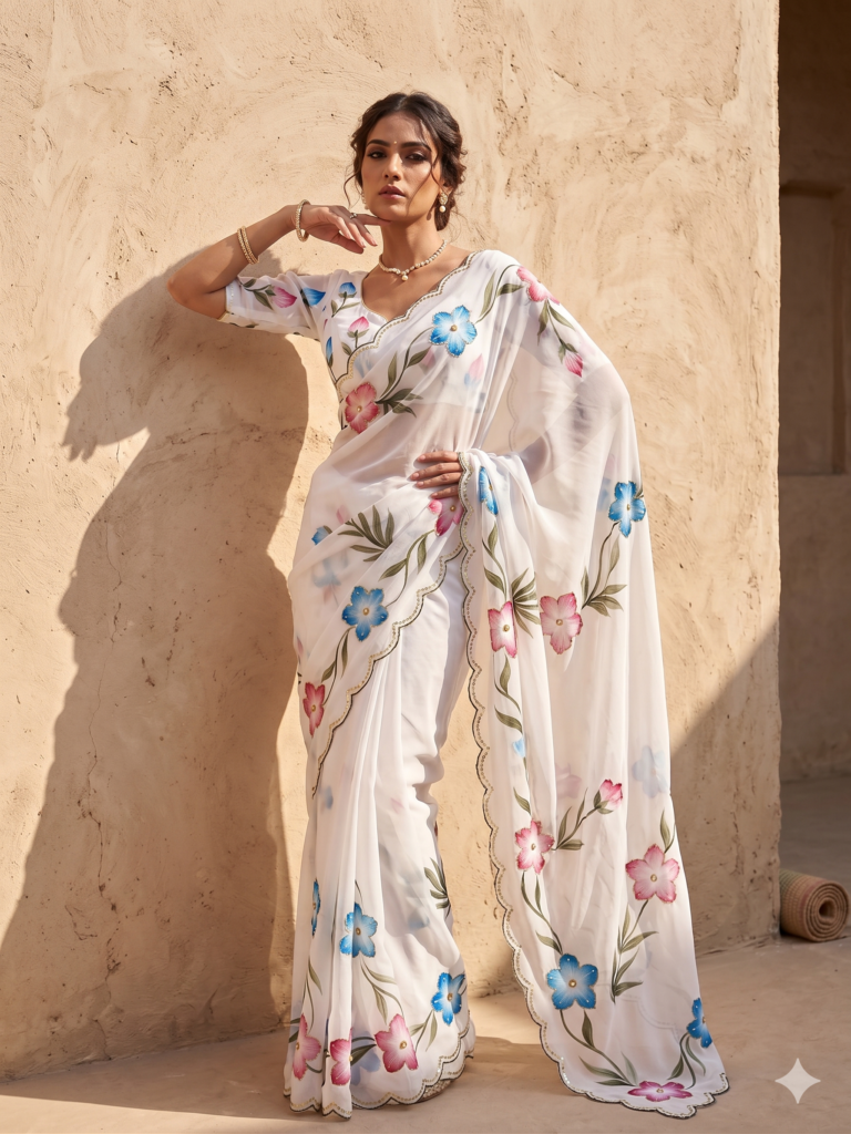 Pure Georgette Saree in White