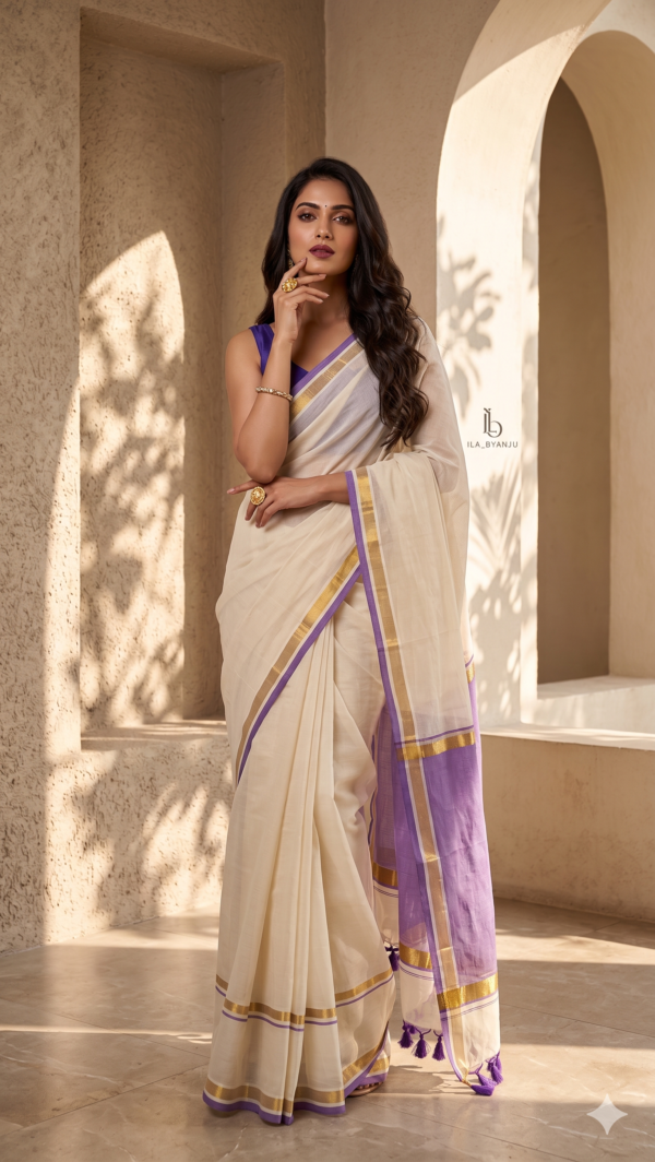 Pure Mul Cotton Saree with Purple in Border