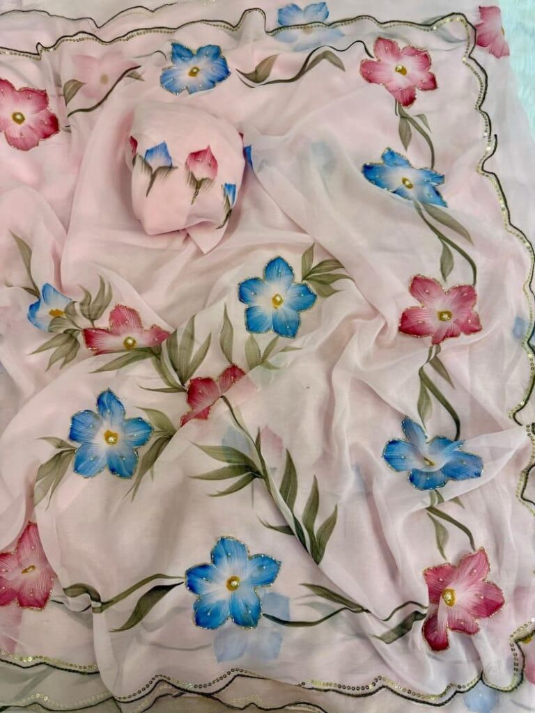 Pure weightless Georgette Saree in Pastel pink