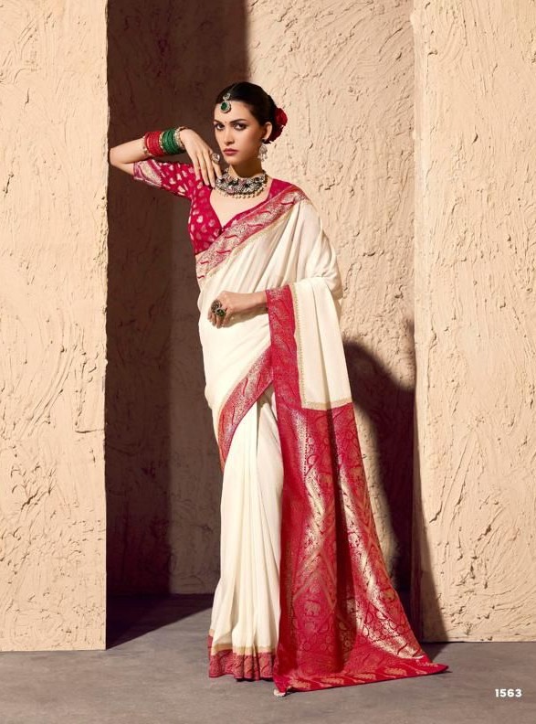 Premium White & Red Crepe Georgette Saree