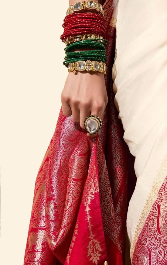 Premium White & Red Crepe Georgette Saree