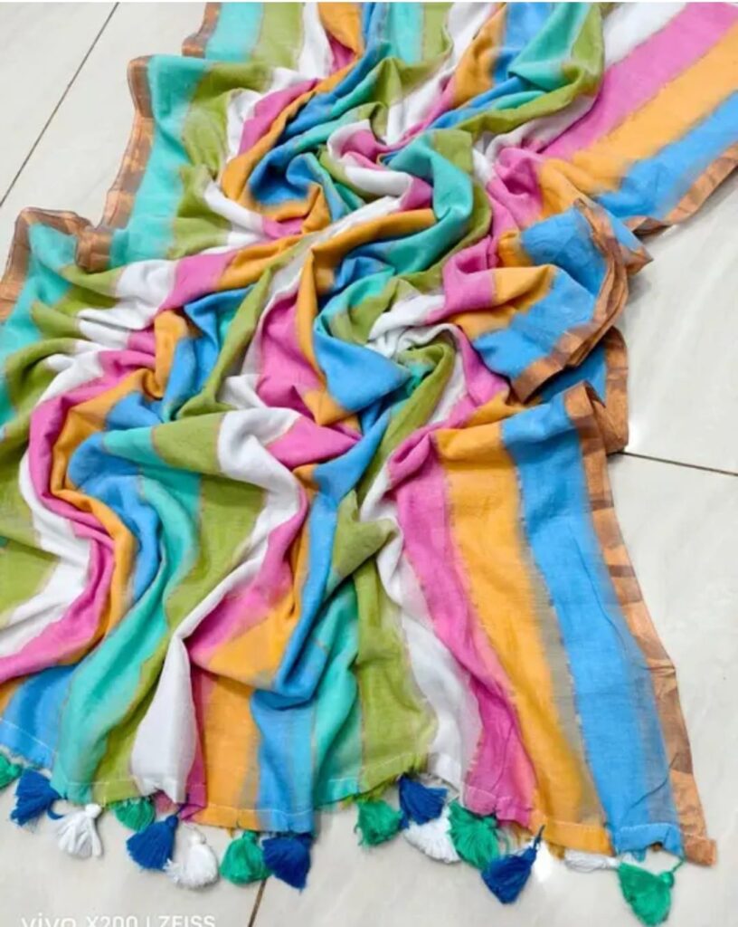 Pure Mul Cotton Saree in Stripes