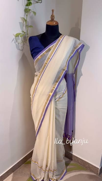 Pure Mul Cotton Saree with Purple in Border