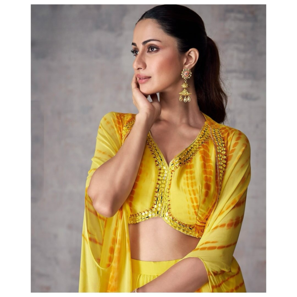 Sunlit Yellow Tie-Dye Indo-Western Set with Gota & Mirror Work