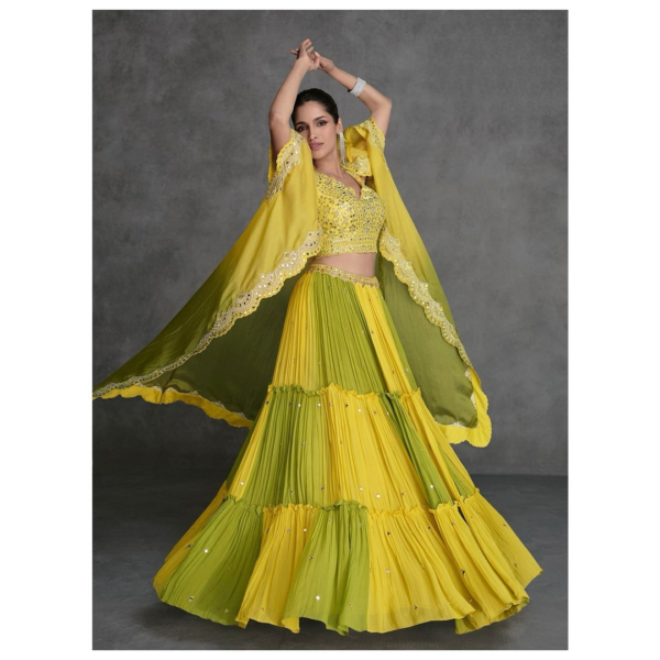 Yellow Double Shade Chinon Silk Skirt Top Set