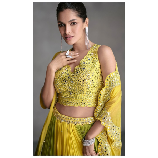 Yellow Double Shade Chinon Silk Skirt Top Set