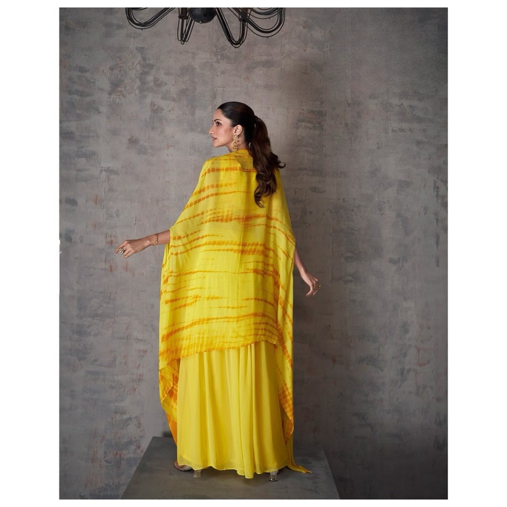 Sunlit Yellow Tie-Dye Indo-Western Set with Gota & Mirror Work