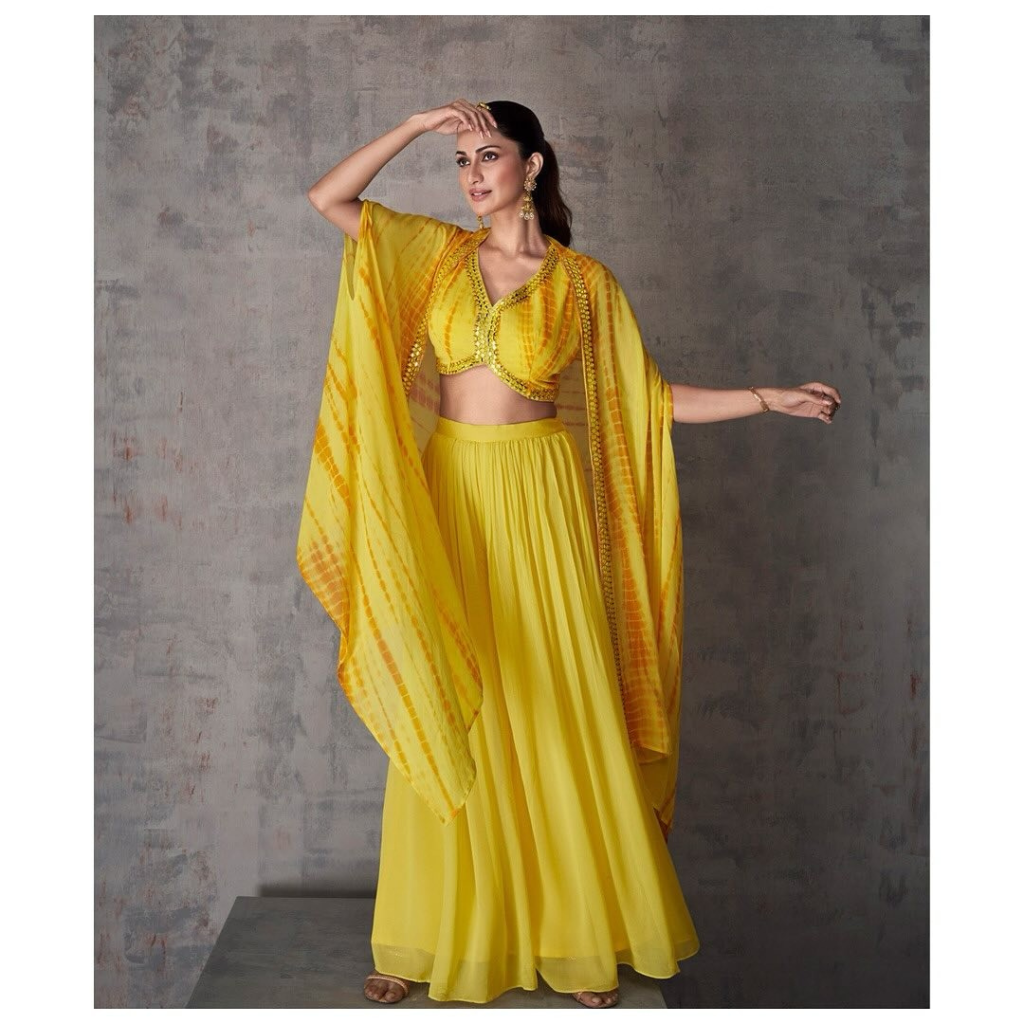 Sunlit Yellow Tie-Dye Indo-Western Set with Gota & Mirror Work