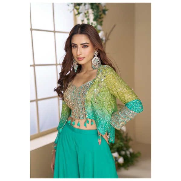 Turquoise Bandhani Indo-Western Set