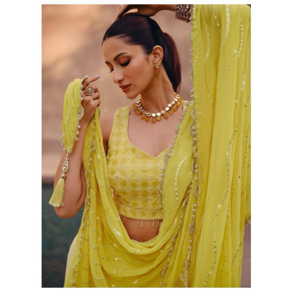 Yellow Ombre Chinon Silk Readymade Lehenga Set