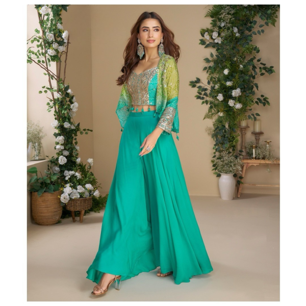 Turquoise Bandhani Indo-Western Set