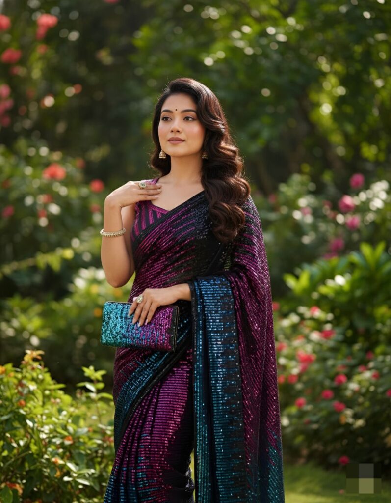 Multi-Tone Full Sequin Ready-to-Wear Saree with Stitched Blouse