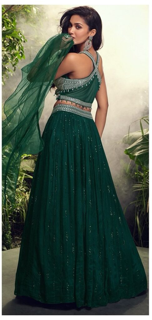 Bottle Green Chinon Silk Designer sleeveless Lehenga Choli