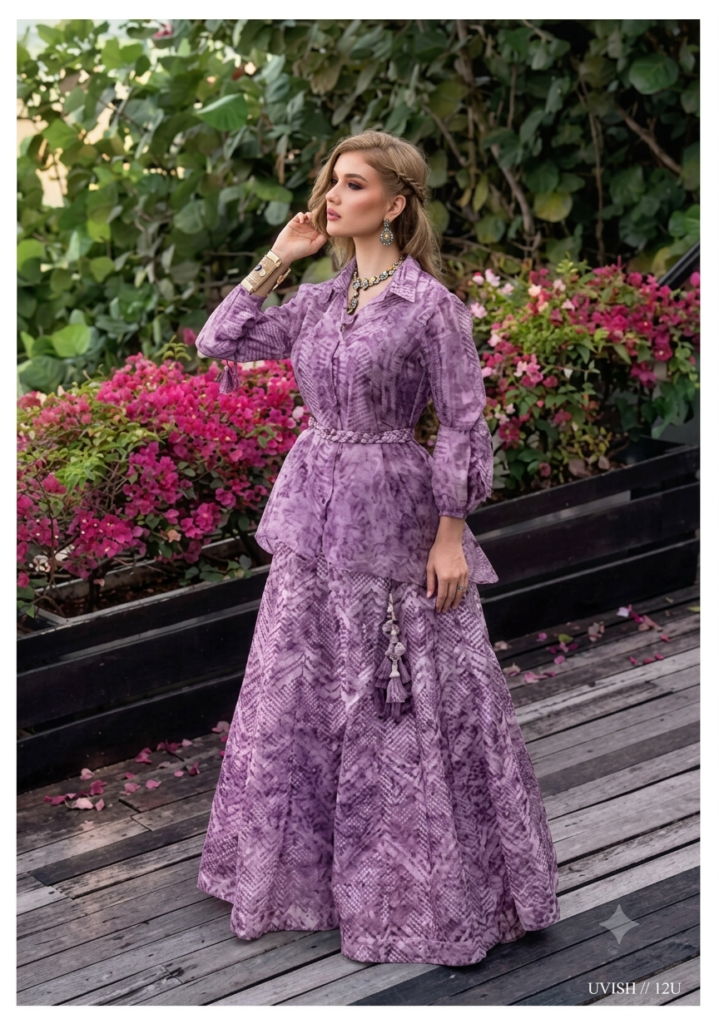 Lavender Organza Indo-Western Set with Khatli Work & Digital Print Skirt