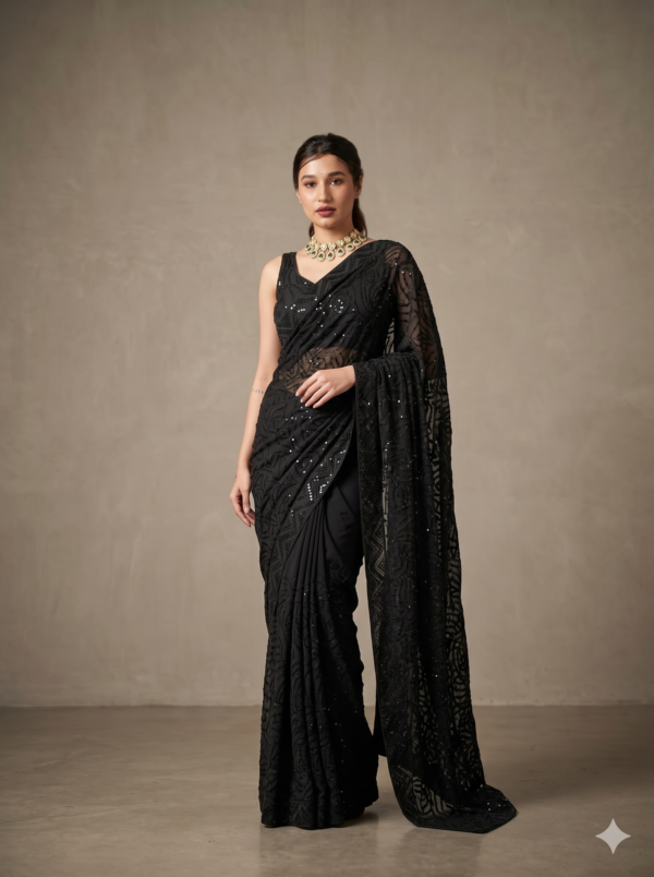 Black Georgette Ready-to-Wear Saree with Sequin Work
