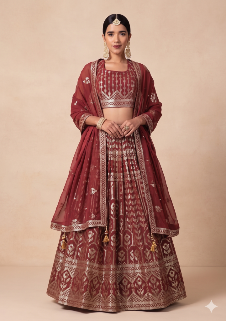 Maroon Georgette Lehenga with Full Sequins Work