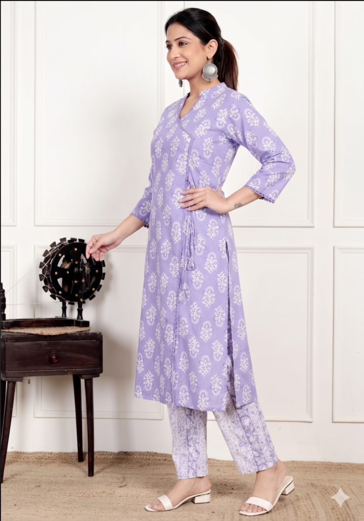 Lavender Angrakha Pure Cotton Coord set