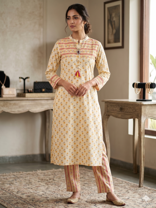 Yellow Pure cotton Long Coord set